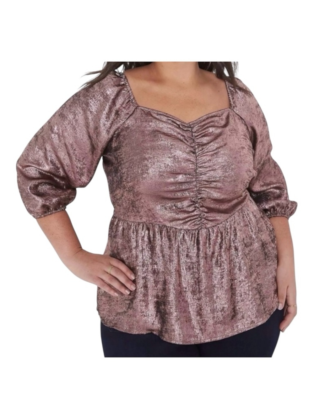 Lane Bryant Bronze Shirred-Front Peplum Babydoll Top Size 16